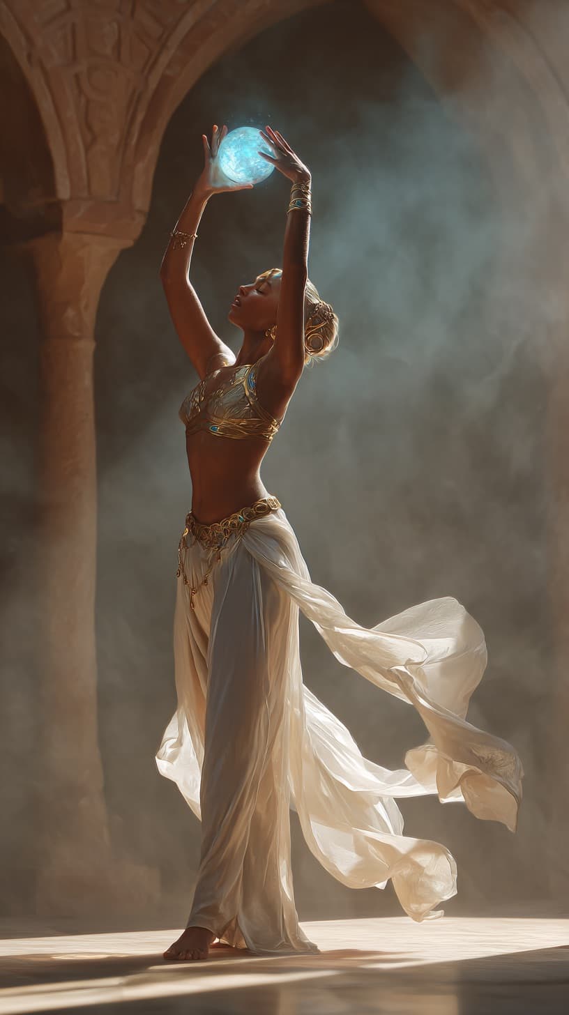 Kobieta trzymająca świecącą kulę - symbol kontroli i transformacji